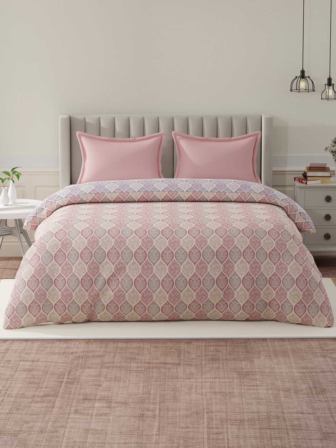 100% Cotton Reversible Double Comforter, 152 TC Pink & Purple Floral Print, Embrace Collection