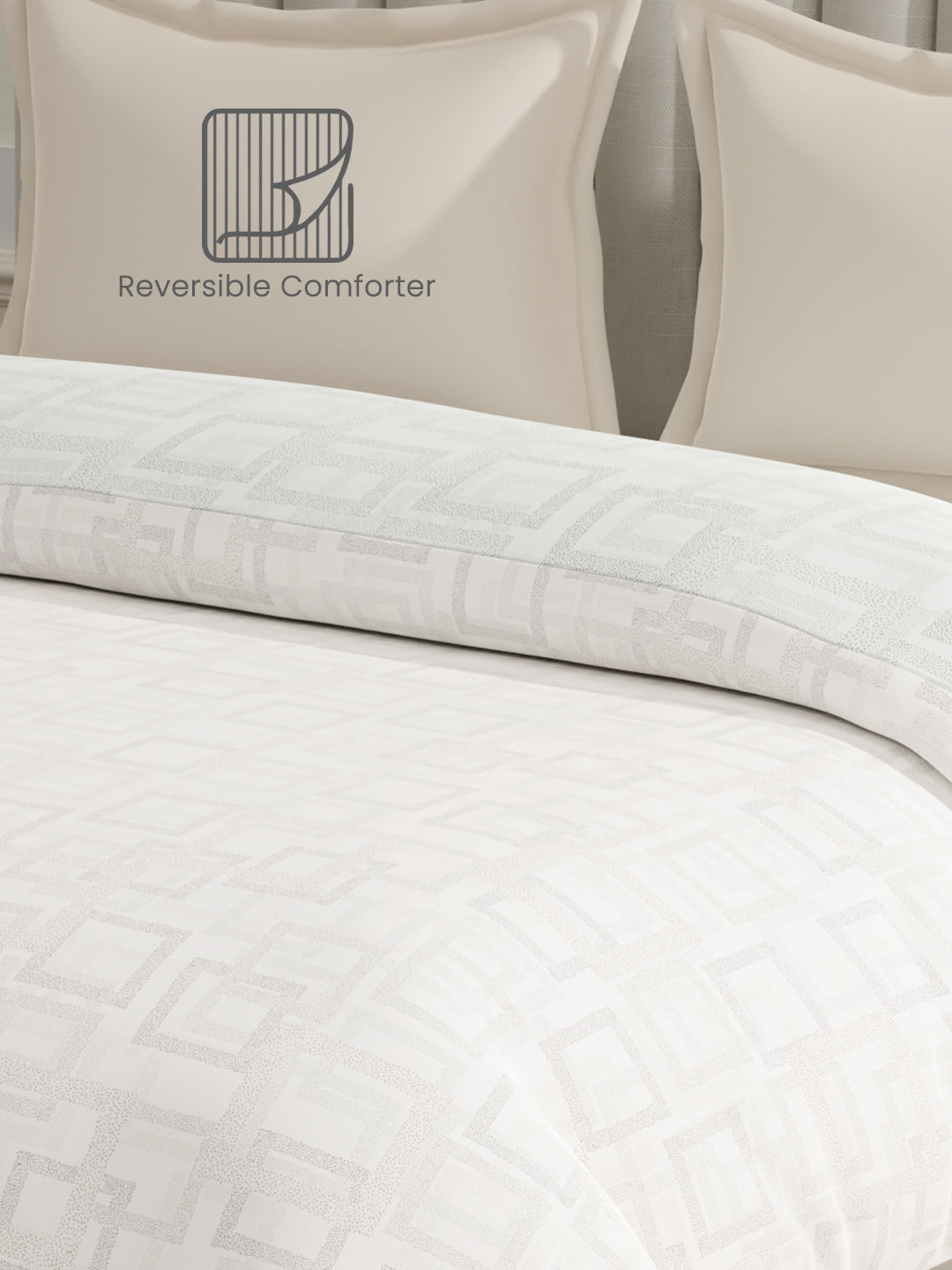 100% Cotton Reversible Double Comforter, 152 TC Grey & Cream Geometrical Print, Embrace Collection