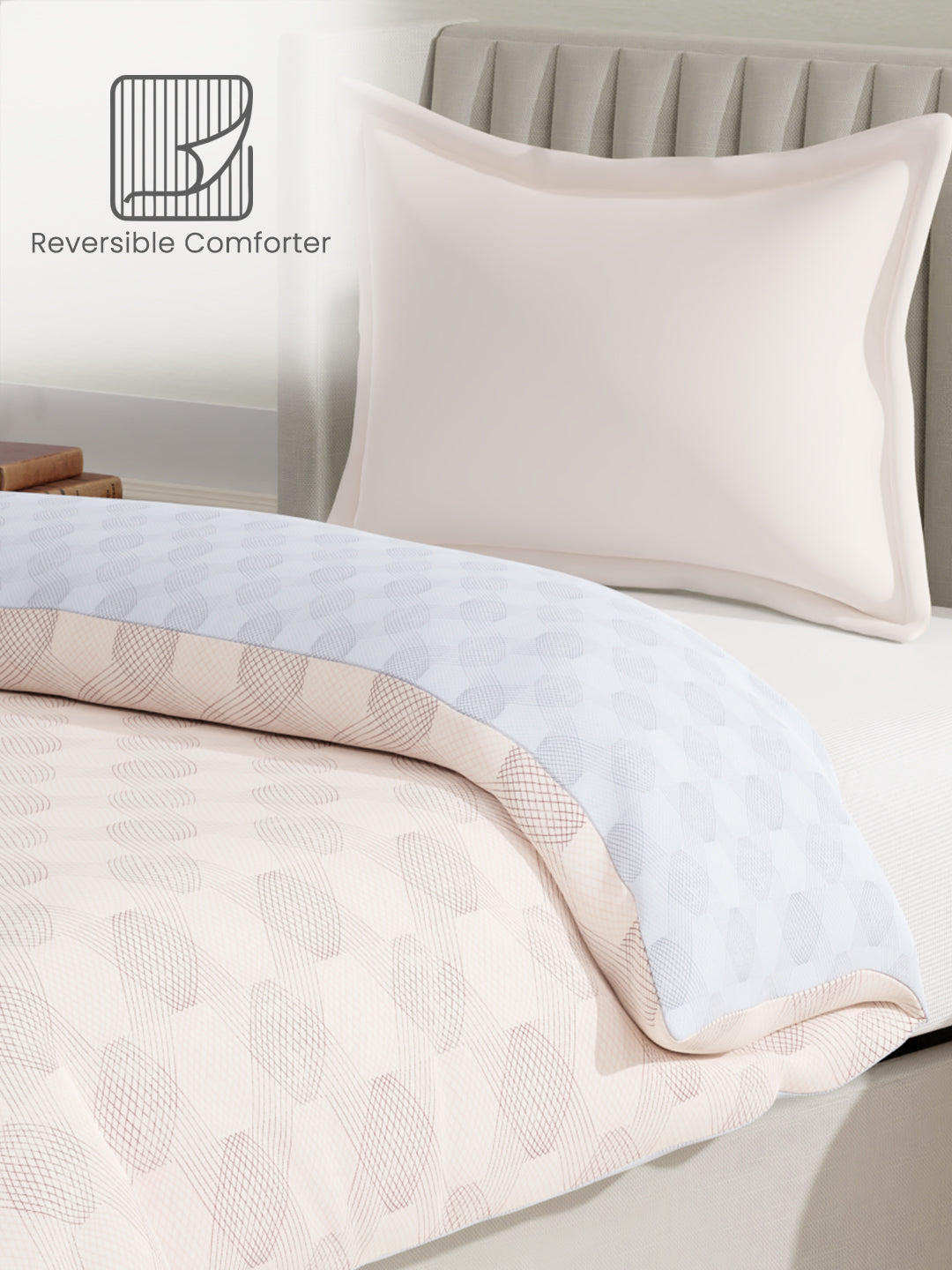 100% Cotton Reversible Single Comforter, 152 TC Cream & Blue Geometrical Print, Embrace Collection