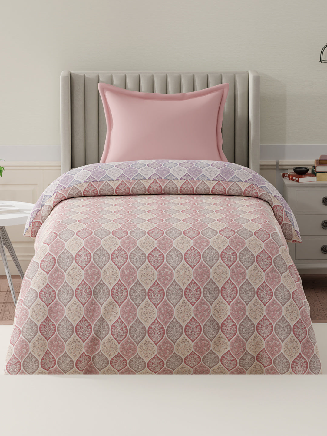 100% Cotton Reversible Single Comforter, 152 TC Pink & Purple Floral Print, Embrace Collection