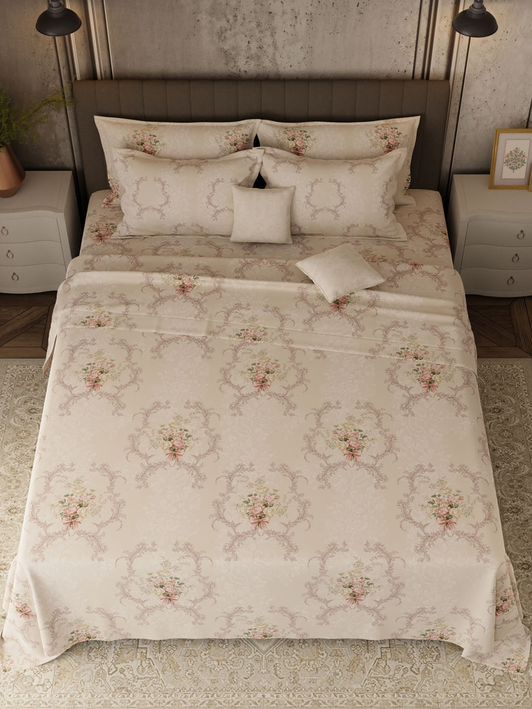 100% Cotton 800 TC, Printed King Bedsheet Set, Platinum Pulse