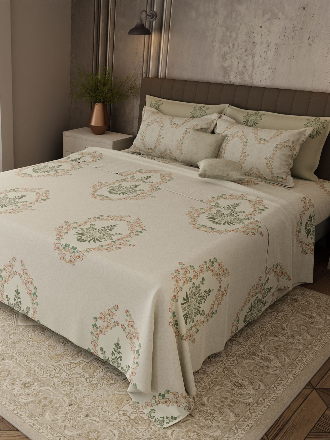 100% Cotton 800 TC, Printed King Bedsheet Set, Platinum Pulse