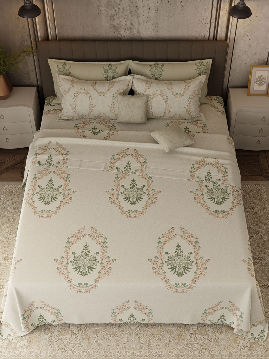 100% Cotton 800 TC, Printed King Bedsheet Set, Platinum Pulse