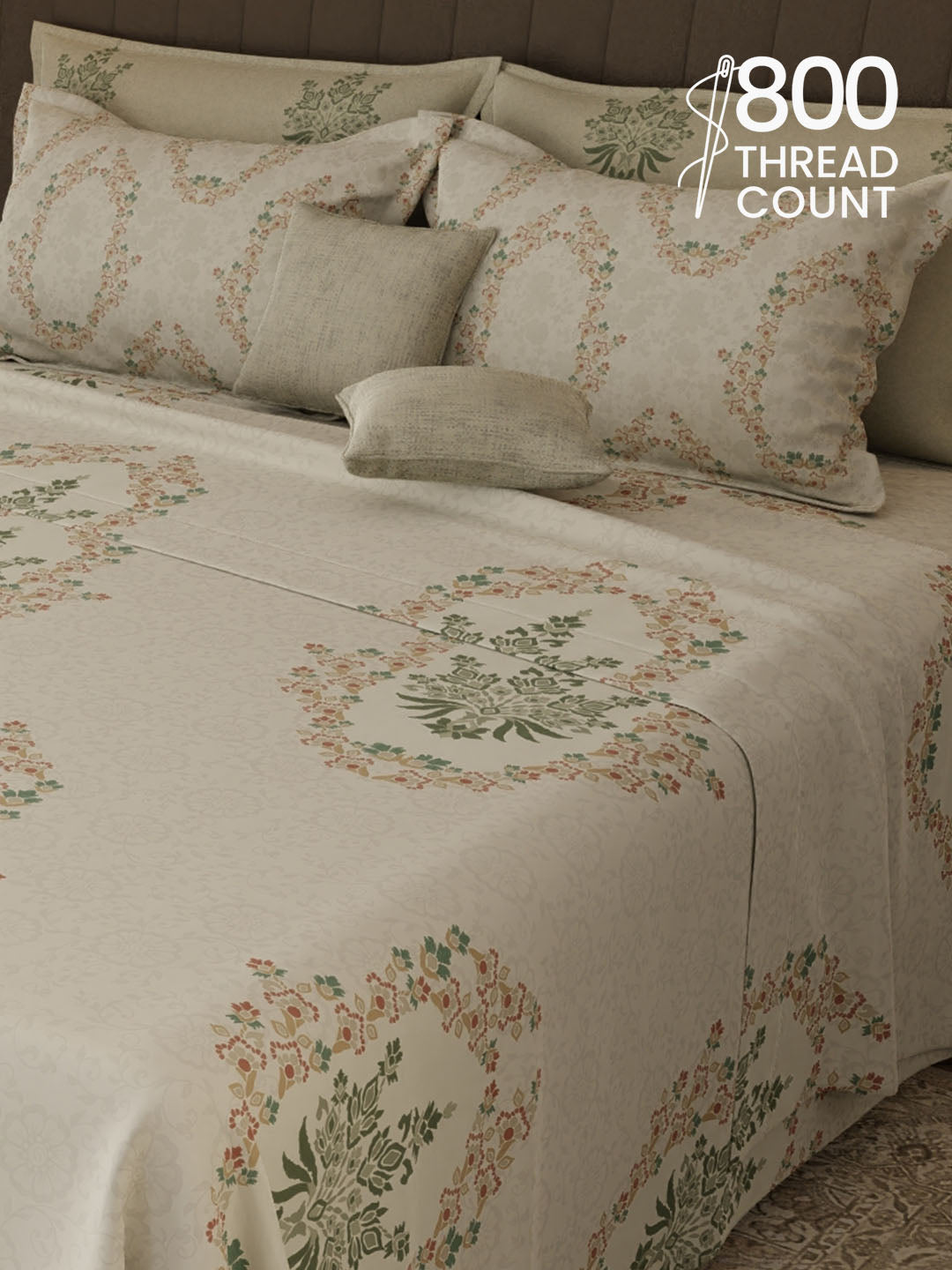 100% Cotton 800 TC, Printed King Bedsheet Set, Platinum Pulse