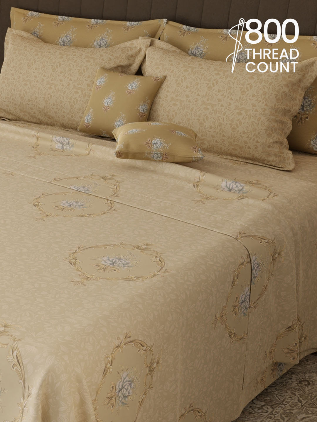 100% Cotton 800 TC, Printed King Bedsheet Set, Platinum Pulse