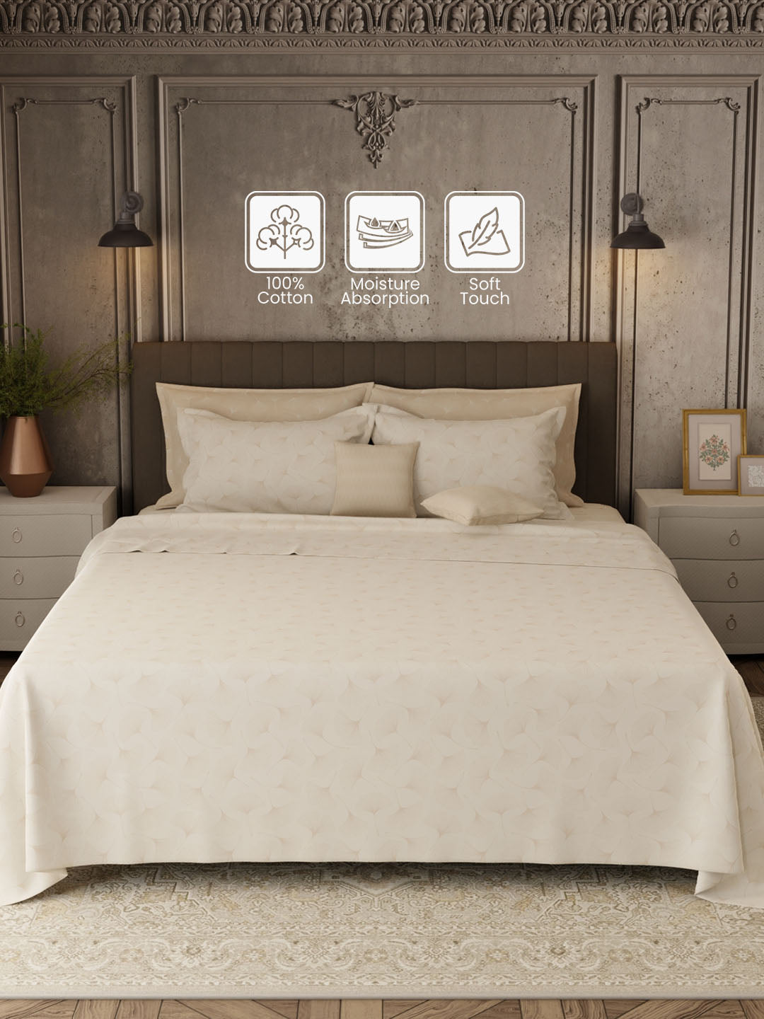 100% Cotton 800 TC, Printed King Bedsheet Set, Platinum Pulse
