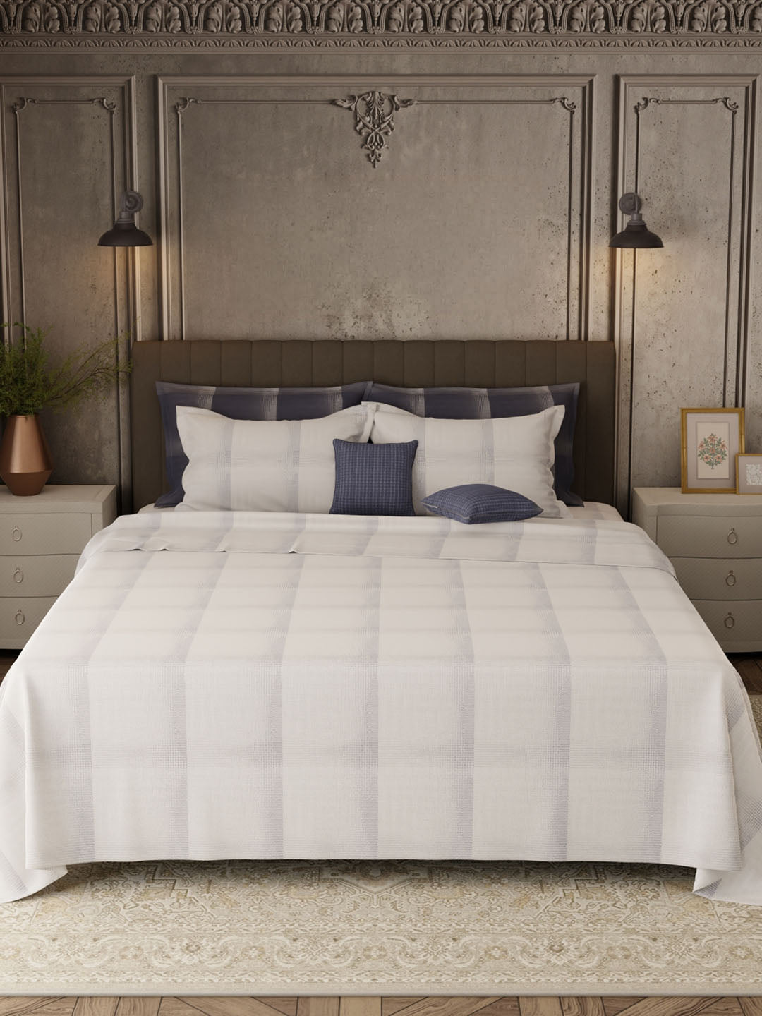 100% Cotton 800 TC, Printed King Bedsheet Set, Platinum Pulse