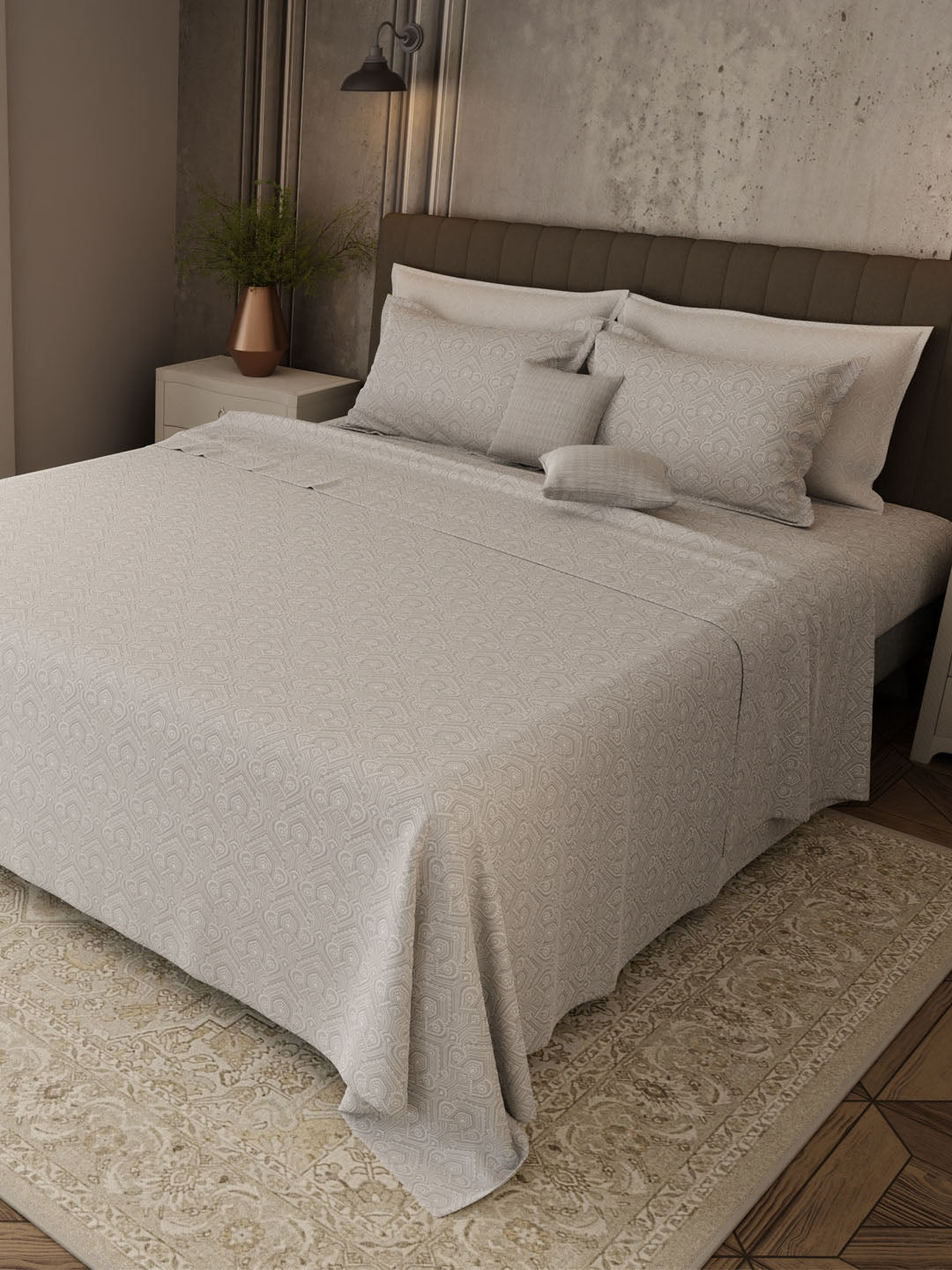100% Cotton 800 TC, Printed King Bedsheet Set, Platinum Pulse