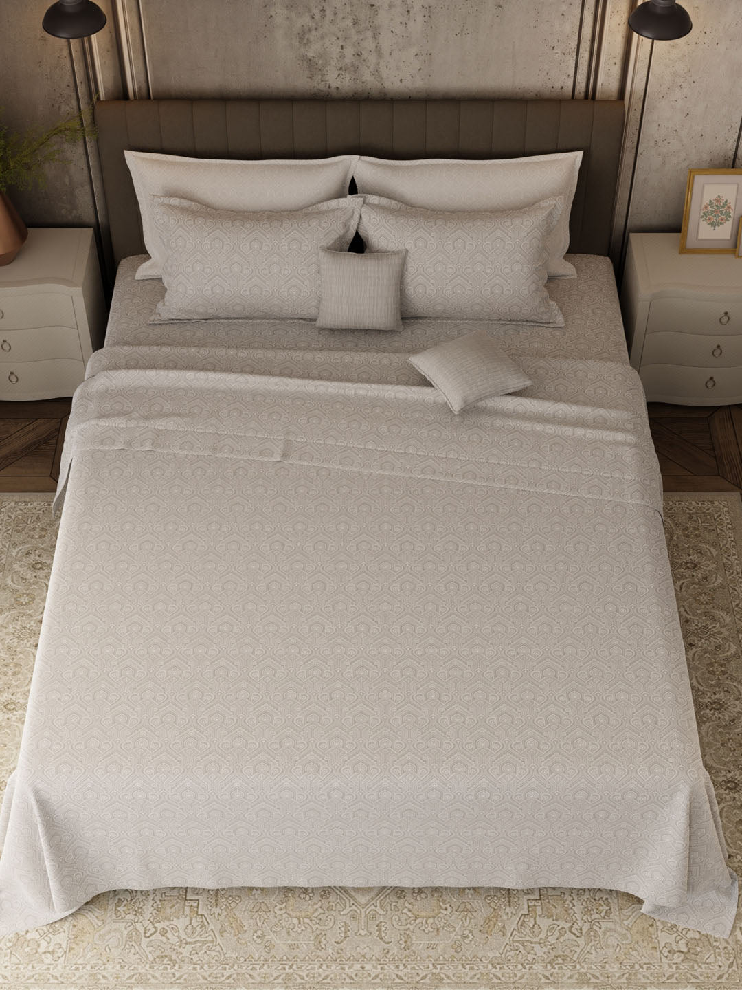 100% Cotton 800 TC, Printed King Bedsheet Set, Platinum Pulse