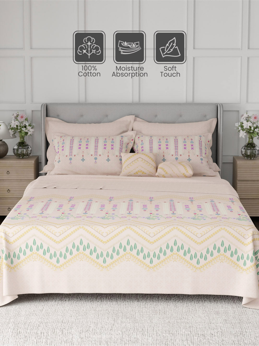 100% Cotton King Bedsheet Set, 600 TC Printed, Luxe Loom