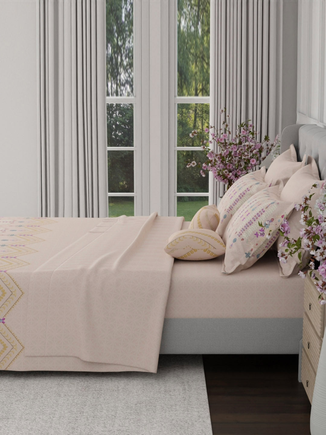 100% Cotton King Bedsheet Set, 600 TC Printed, Luxe Loom
