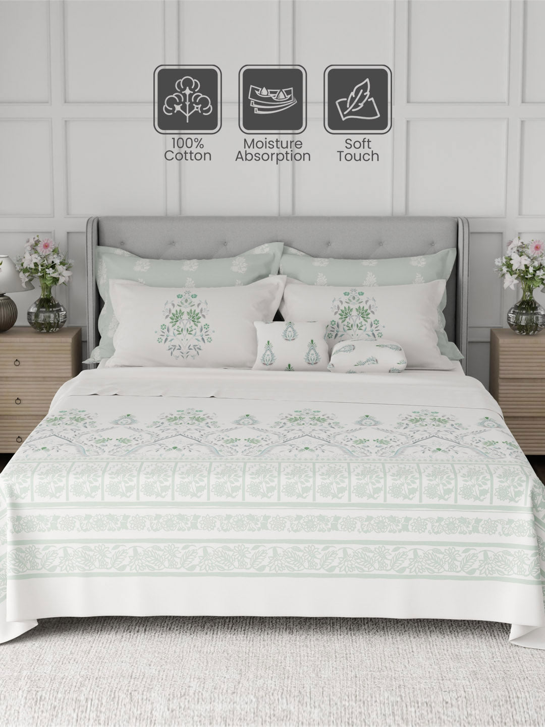 100% Cotton King Bedsheet Set, 600 TC Printed, Luxe Loom