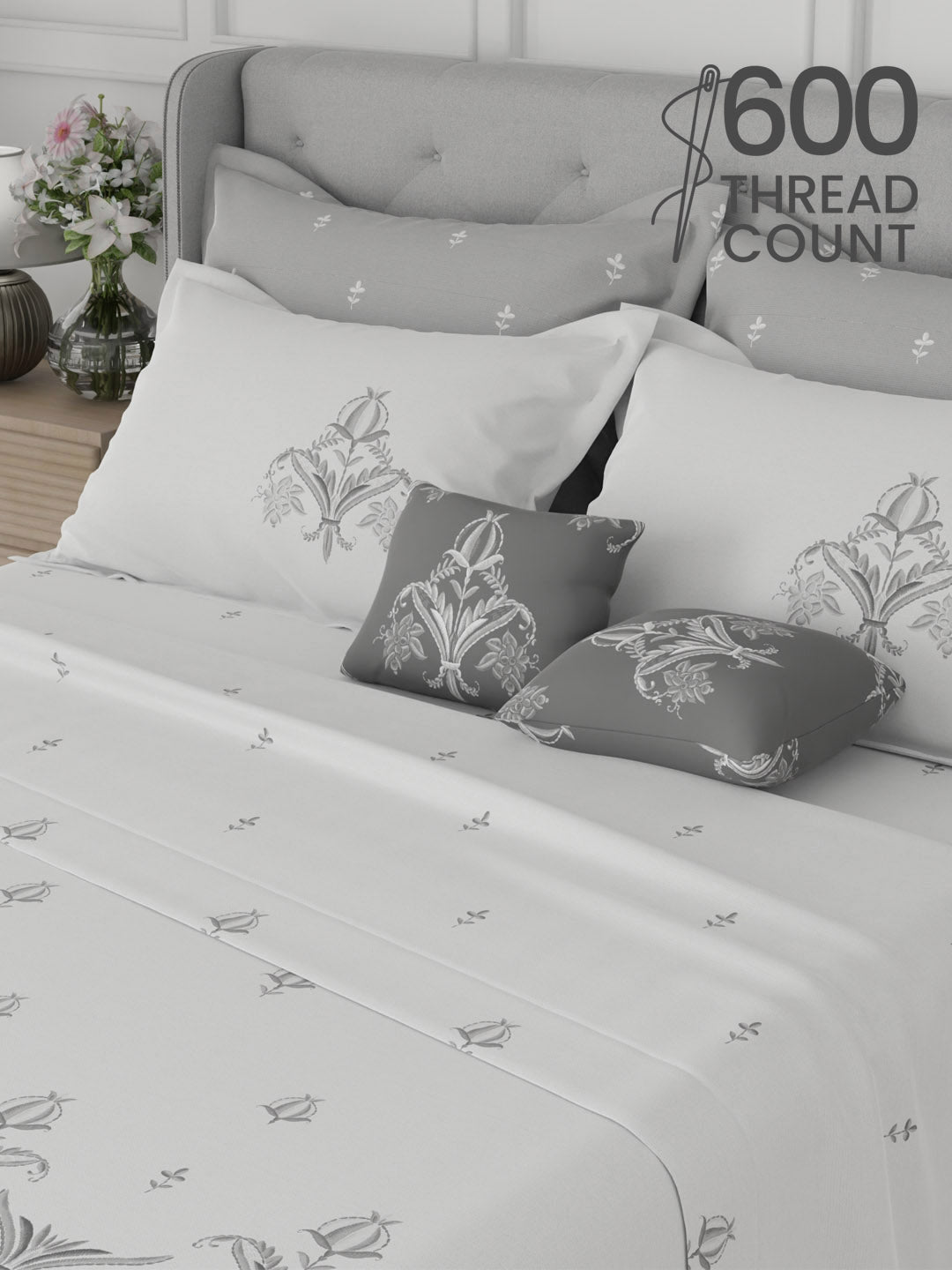 100% Cotton King Bedsheet Set, 600 TC Printed, Luxe Loom