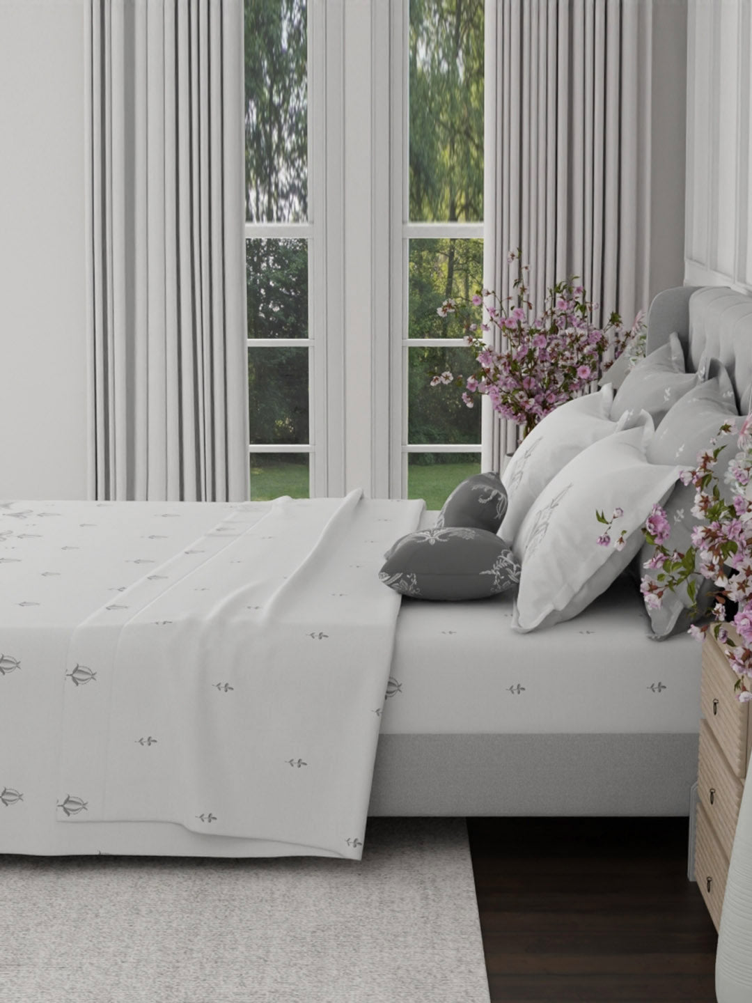100% Cotton King Bedsheet Set, 600 TC Printed, Luxe Loom