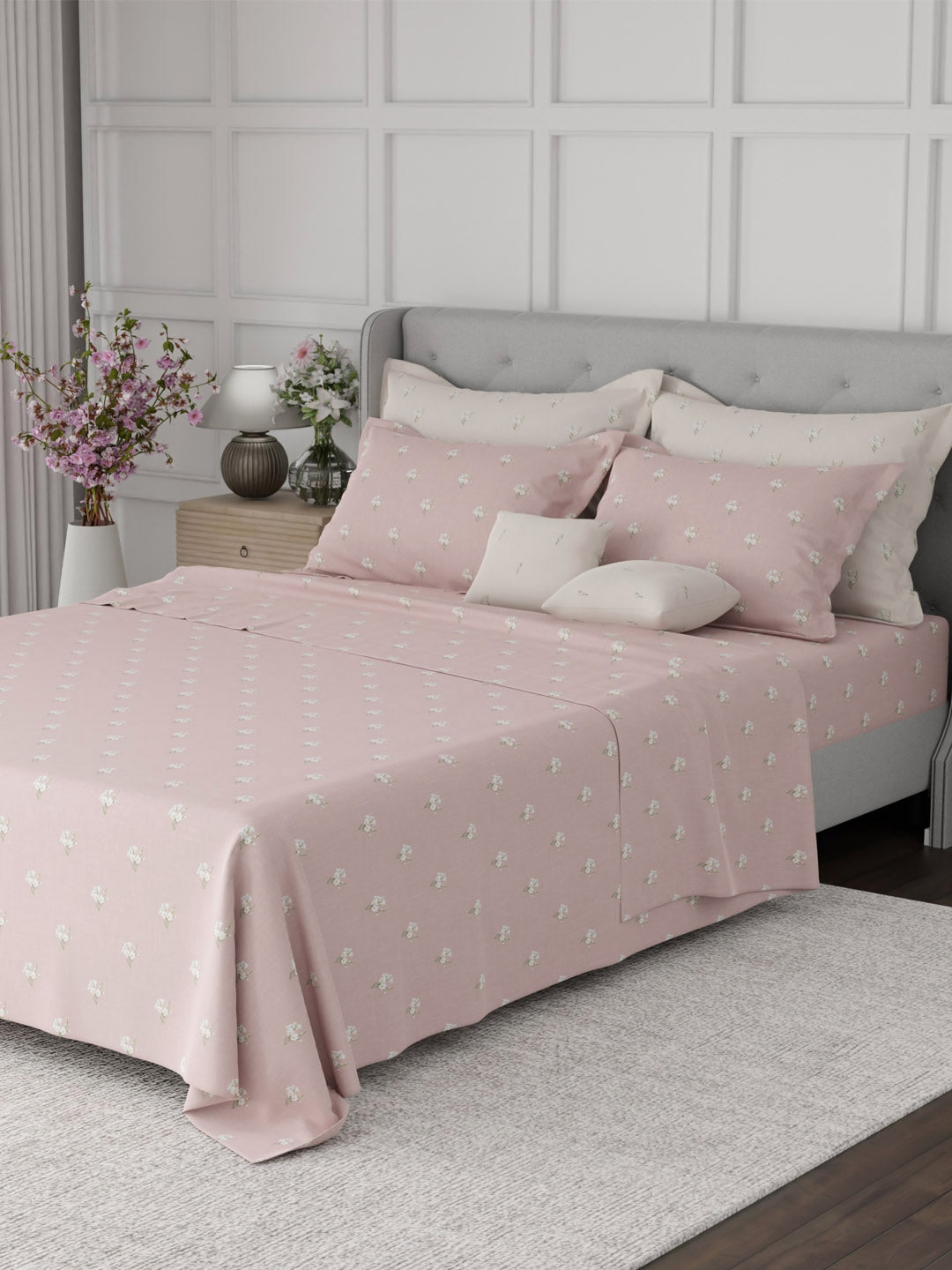 100% Cotton King Bedsheet Set, 600 TC Printed, Luxe Loom