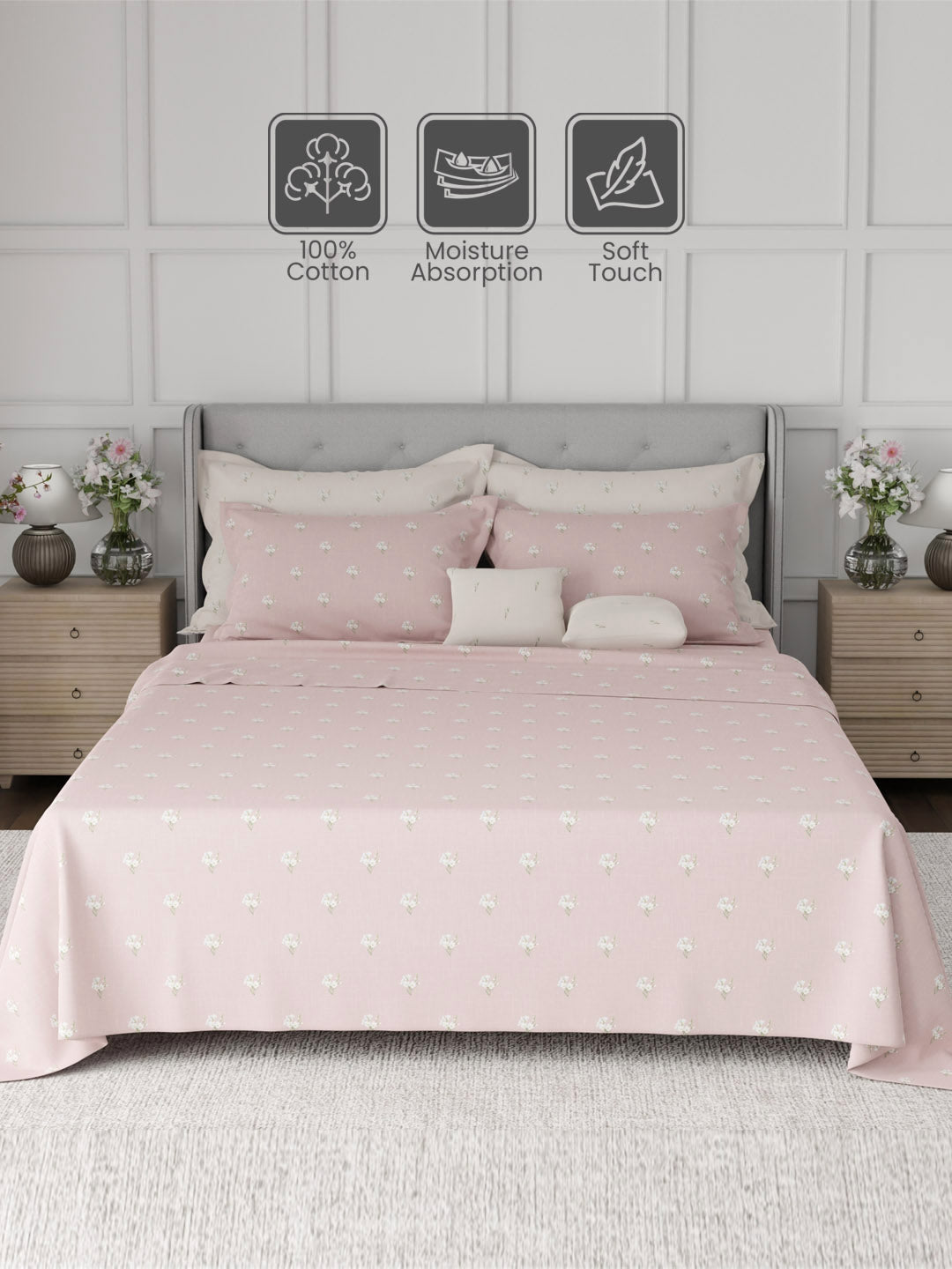 100% Cotton King Bedsheet Set, 600 TC Printed, Luxe Loom