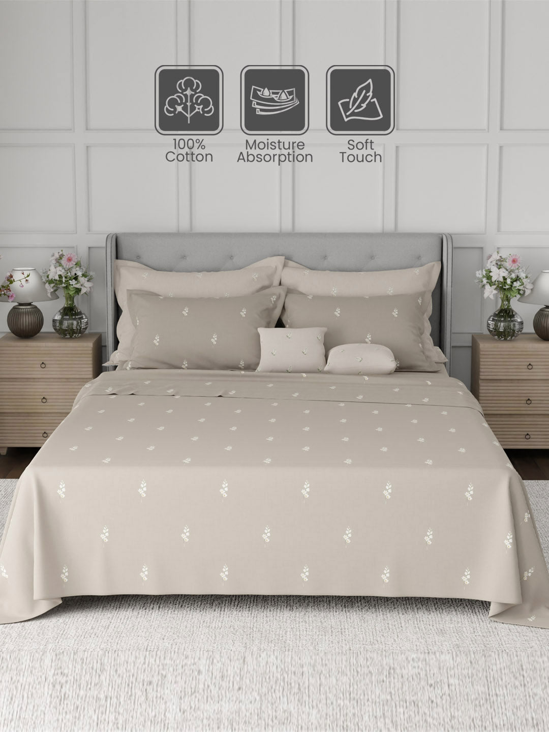 100% Cotton King Bedsheet Set, 600 TC Printed, Luxe Loom