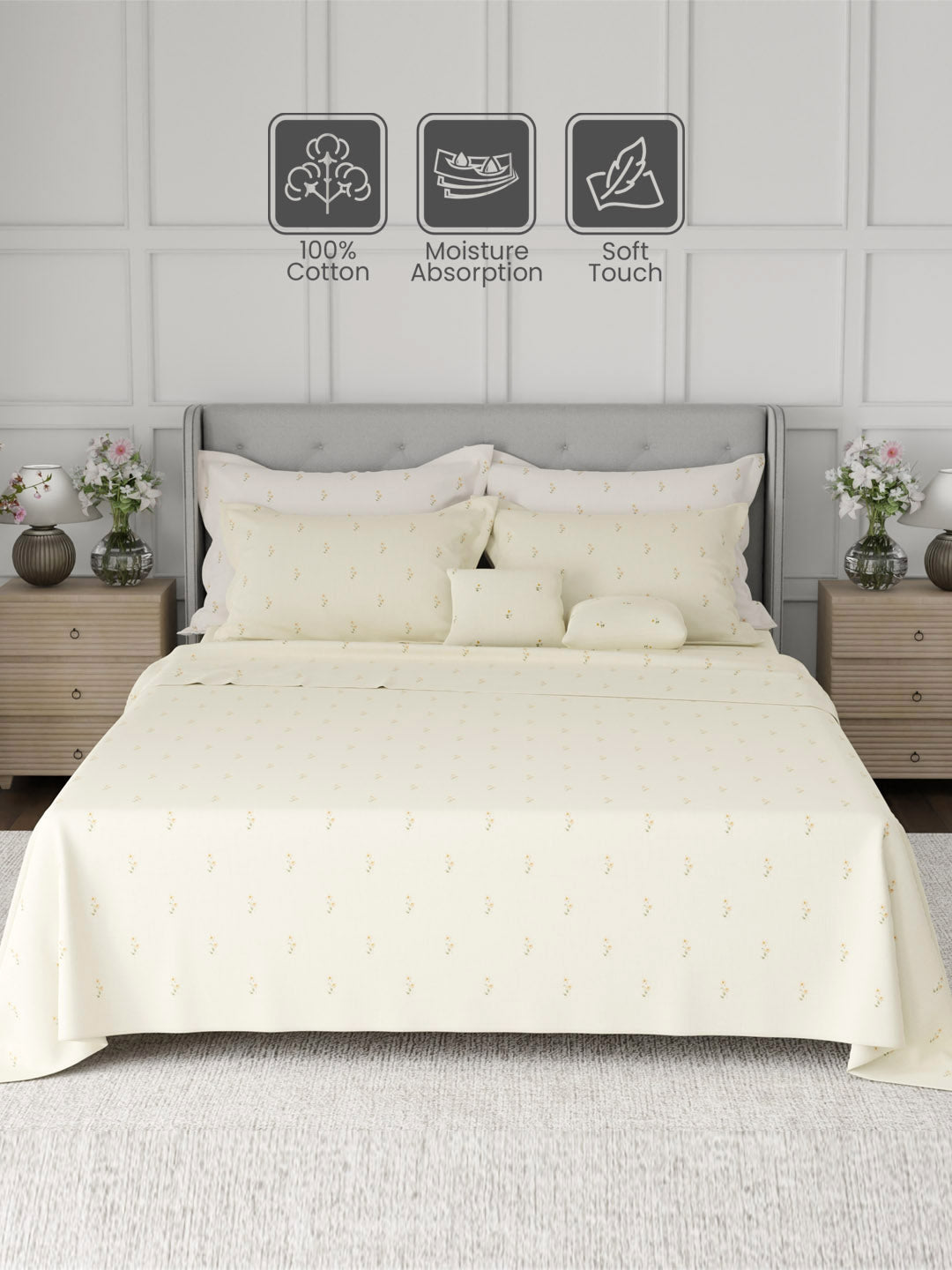 100% Cotton King Bedsheet Set, 600 TC Printed, Luxe Loom