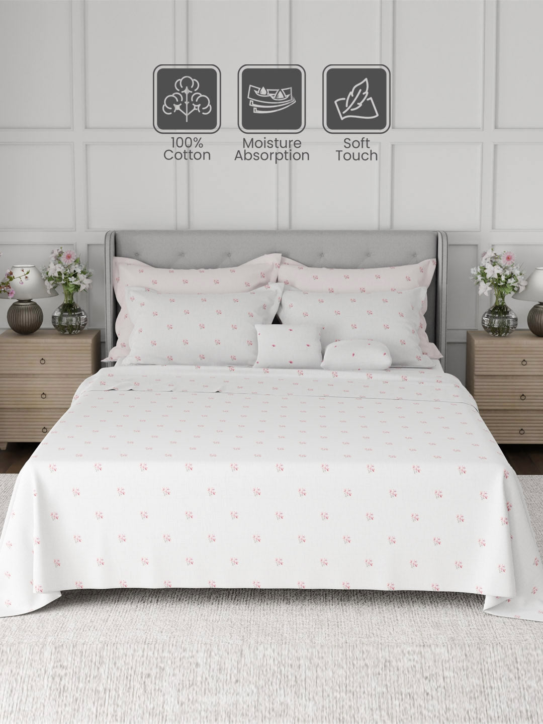 100% Cotton King Bedsheet Set, 600 TC Printed, Luxe Loom