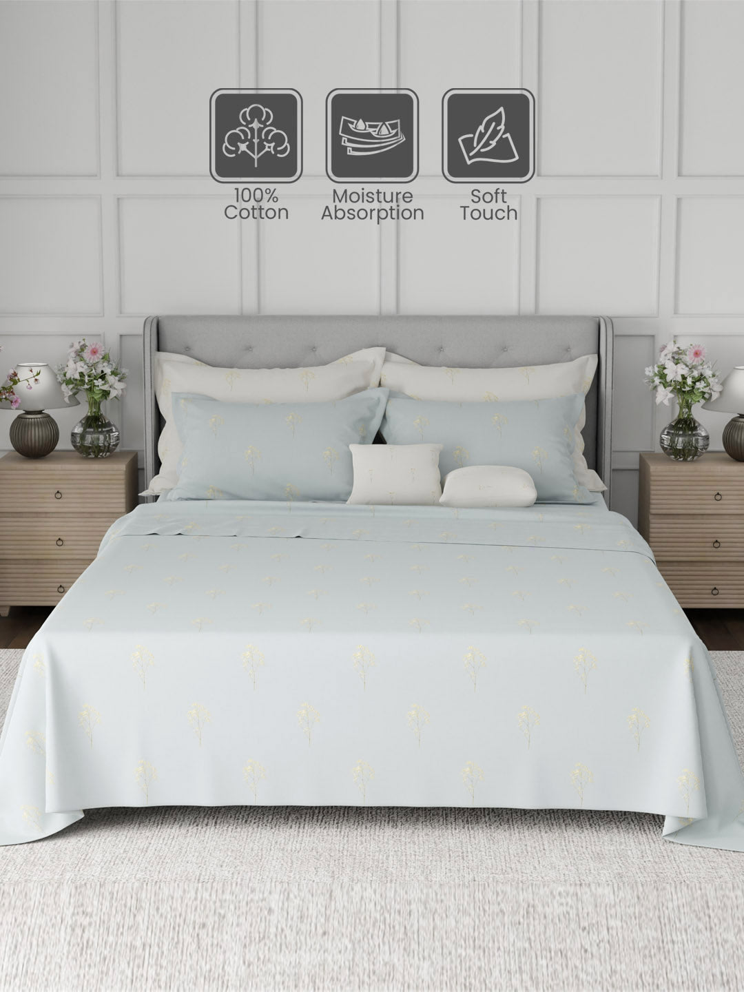 100% Cotton King Bedsheet Set, 600 TC Printed, Luxe Loom
