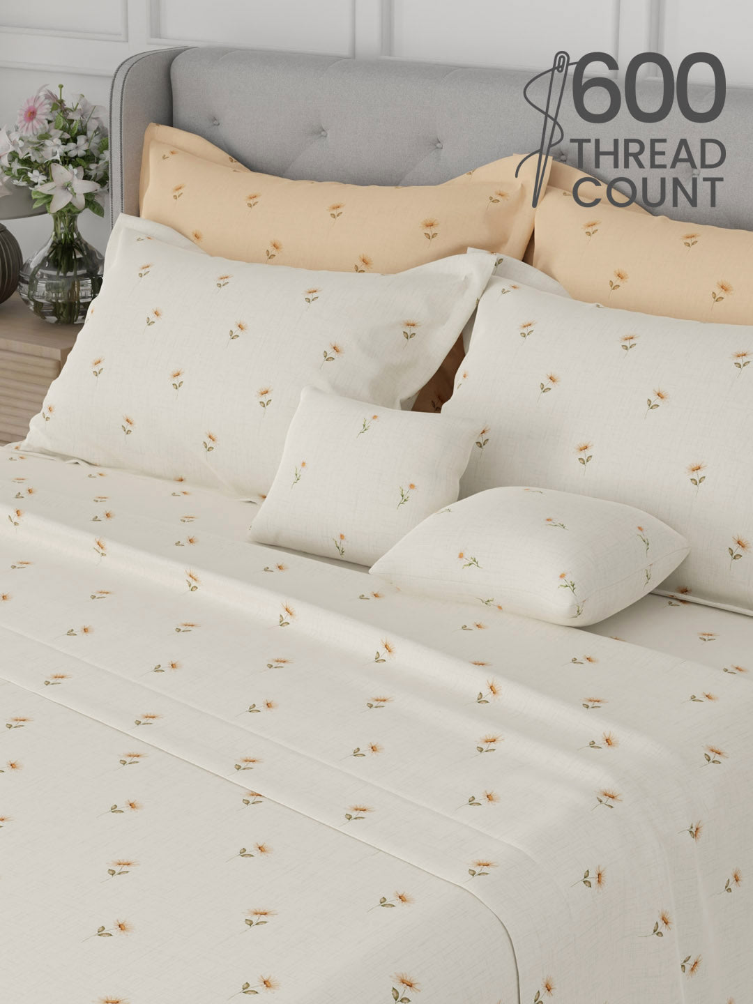 100% Cotton King Bedsheet Set, 600 TC Printed, Luxe Loom