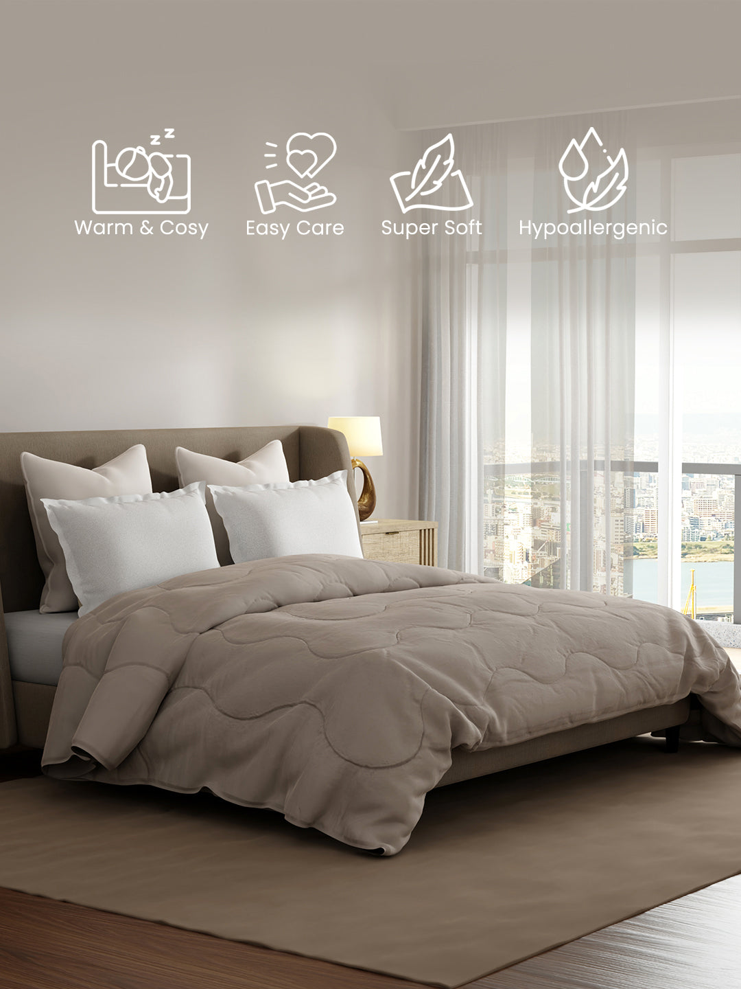 Double Size TENCEL™ Comforter for Mild Winter, Grey Solid (2.74 m L x 2.24 m W), For Mild Winter & All Season Zen Living Collection