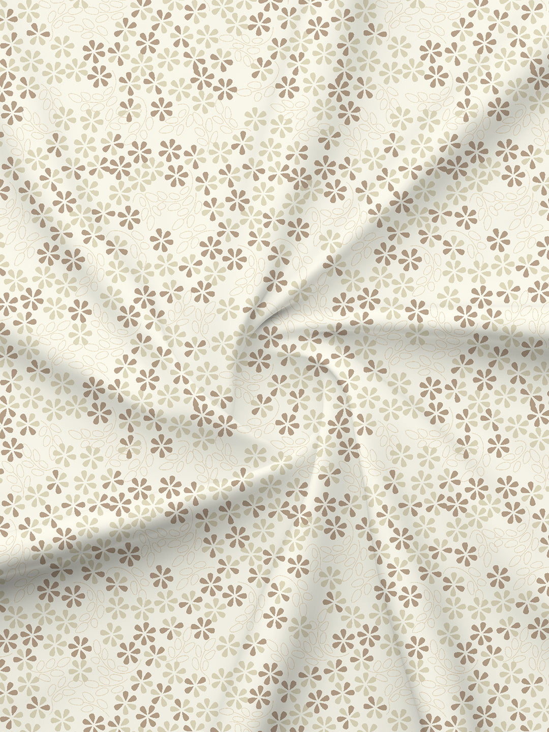 100% Cotton 200 TC, King Size Beige Bedsheet with 2 Pillow Covers, Valatia Collection (Floral Print)