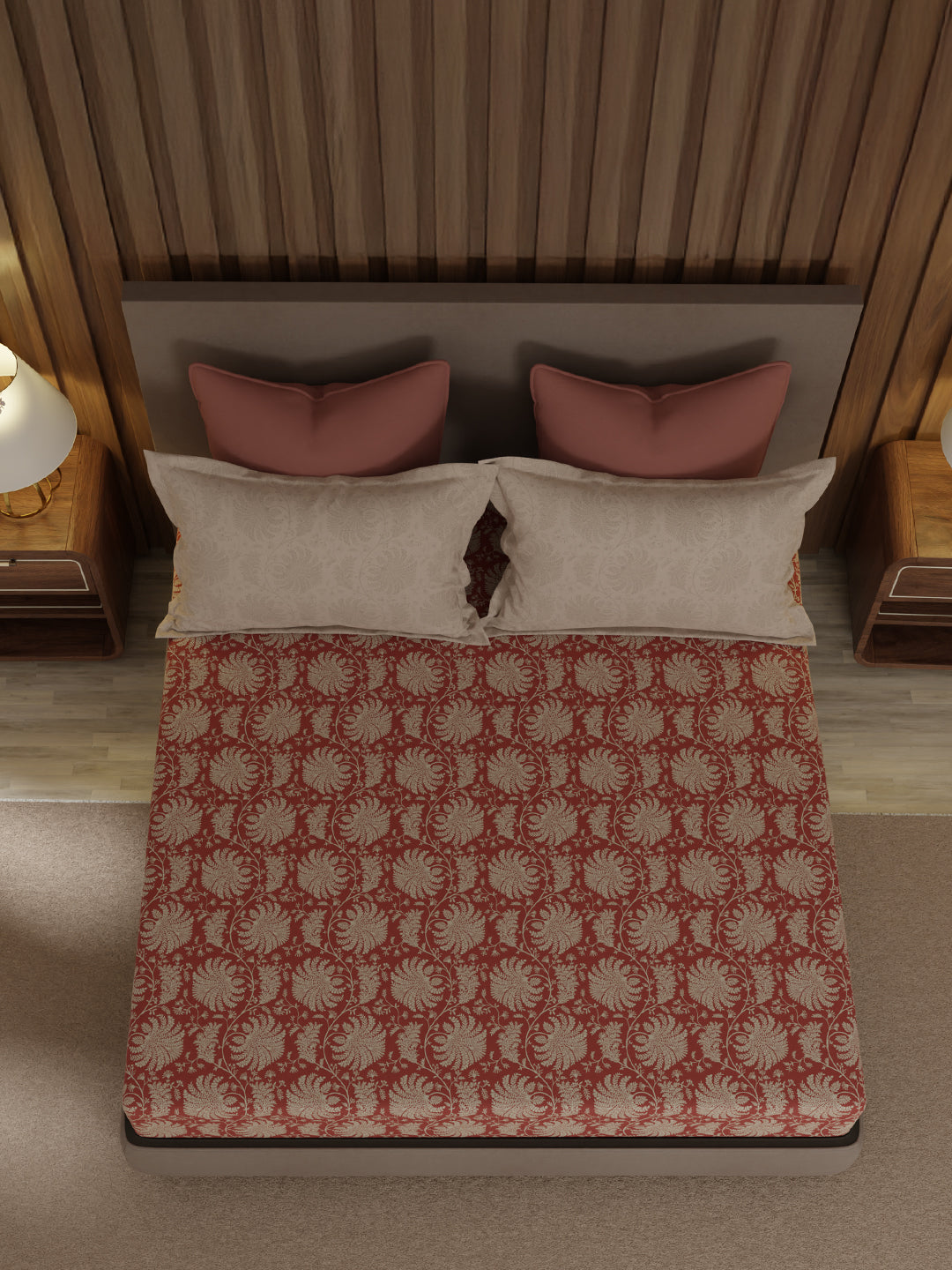 100% Cotton 200 TC, King Size Brown Bedsheet with 2 Pillow Covers, Valatia Collection (Floral Print)