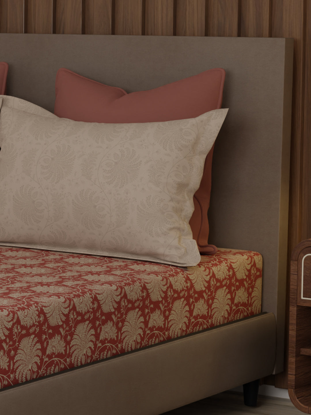 100% Cotton 200 TC, King Size Brown Bedsheet with 2 Pillow Covers, Valatia Collection (Floral Print)