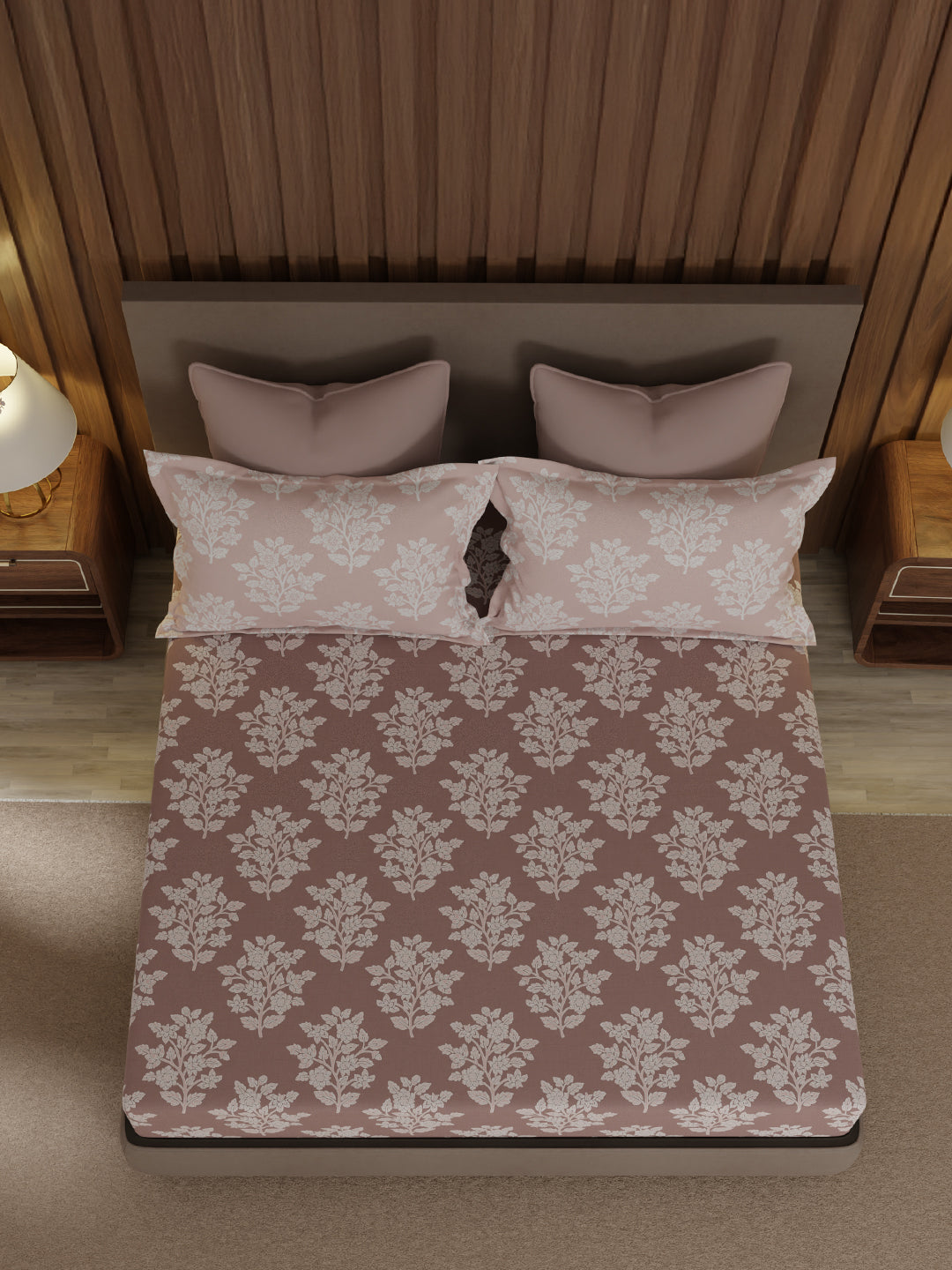 100% Cotton 200 TC, King Size Grey Bedsheet with 2 Pillow Covers, Valatia Collection (Floral Print)