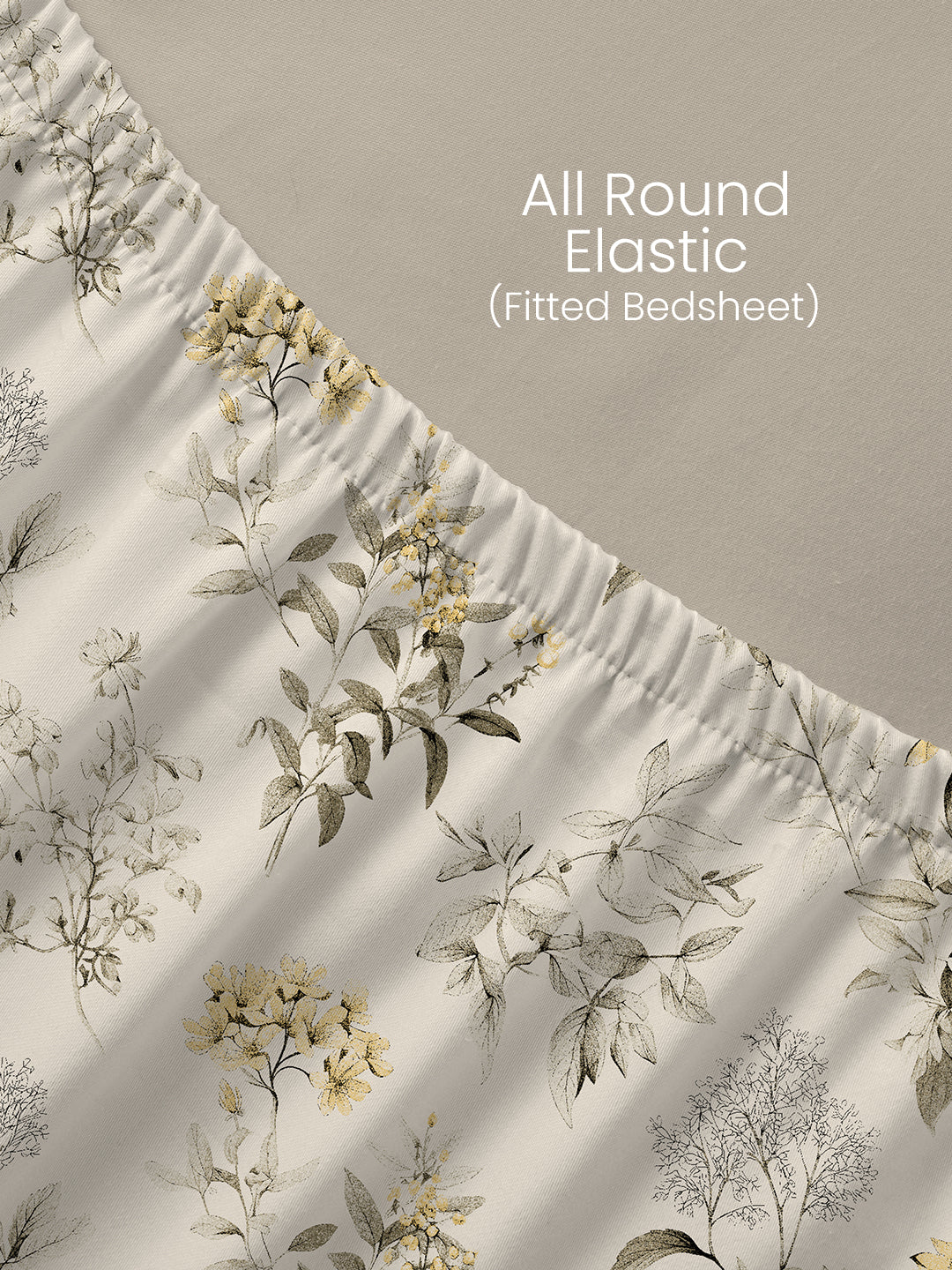 100% Cotton 200 TC, Yellow & White Floral, King Size Fitted Sheet with 2 Pillow Covers - Valatia Collection