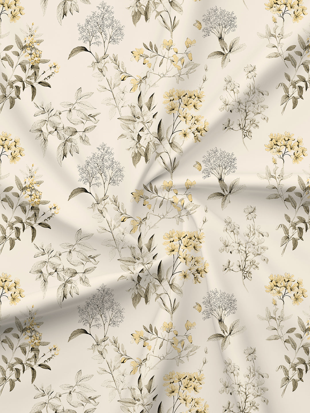 100% Cotton 200 TC, Yellow & White Floral, King Size Fitted Sheet with 2 Pillow Covers - Valatia Collection