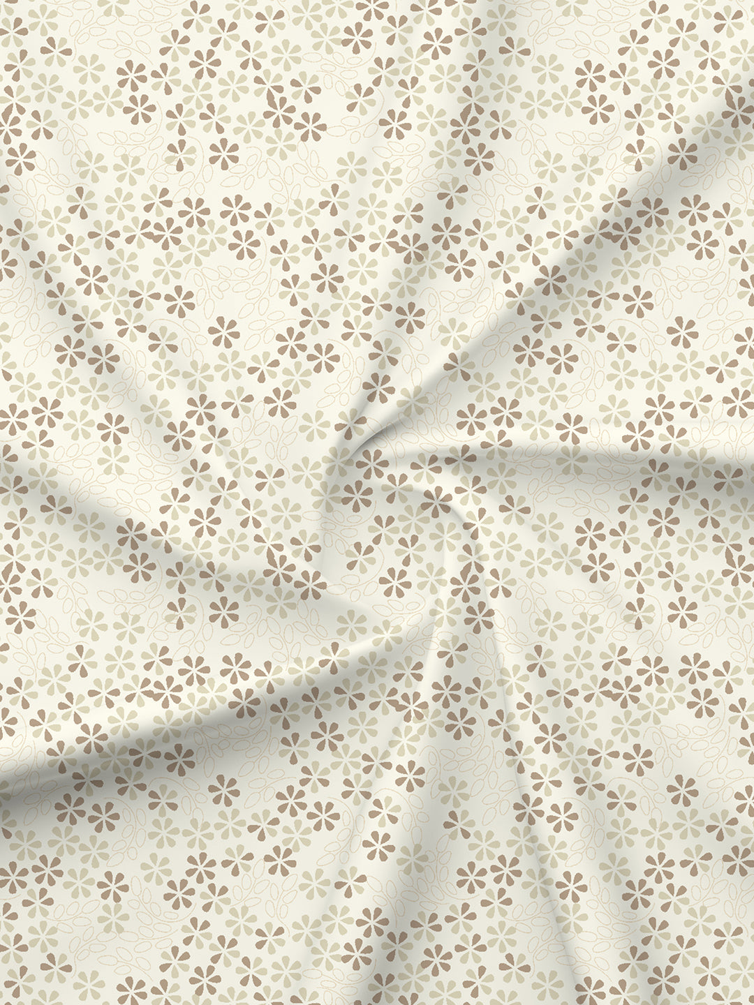 100% Cotton 200 TC, Beige Floral, King Size Fitted Sheet with 2 Pillow Covers - Valatia Collection