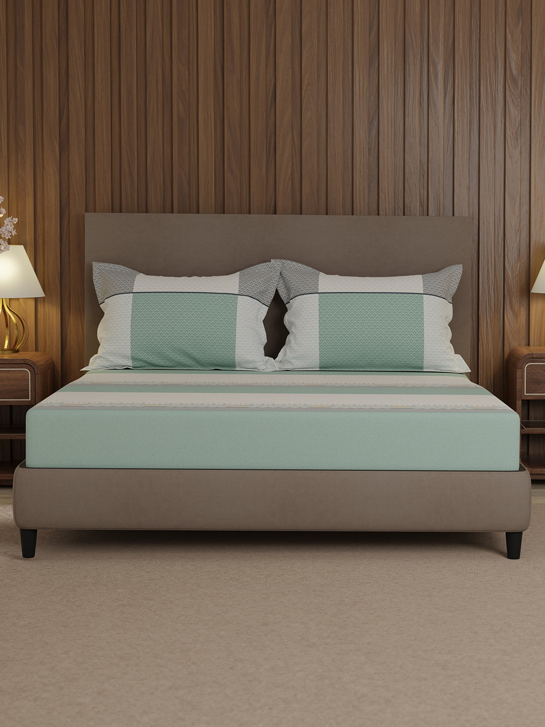 100% Cotton 200 TC, Multicolor Geometric Print, King Bedsheet with 2 Pillow Covers, Valatia Collection