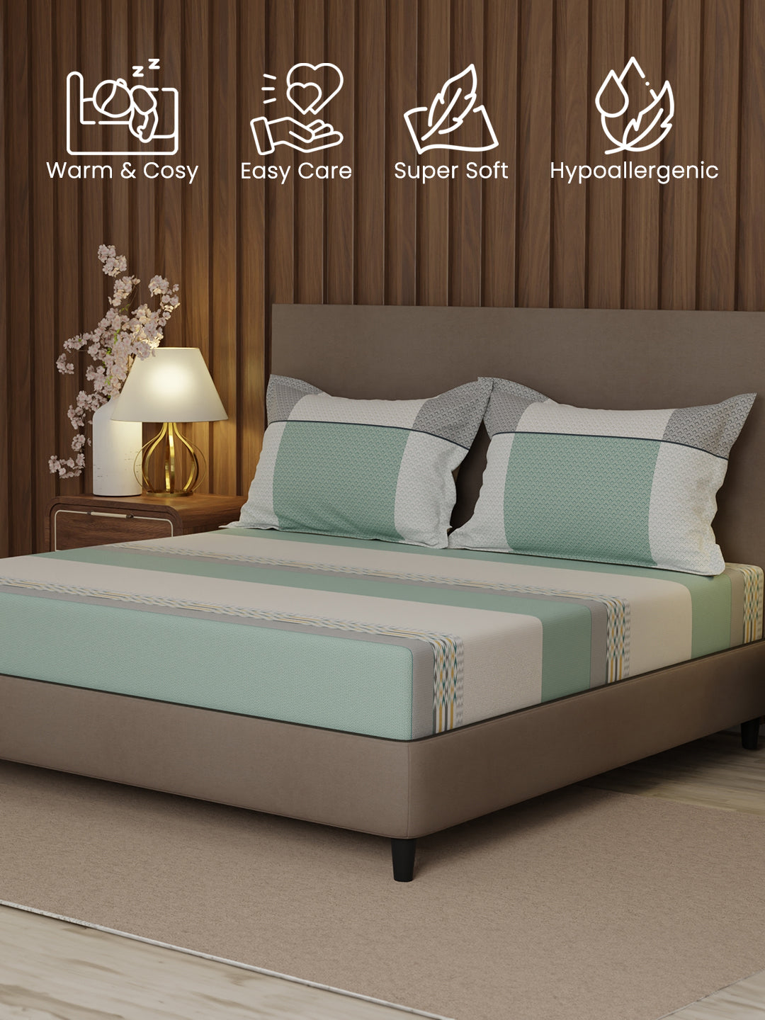 100% Cotton 200 TC, Multicolor Geometric Print, King Bedsheet with 2 Pillow Covers, Valatia Collection