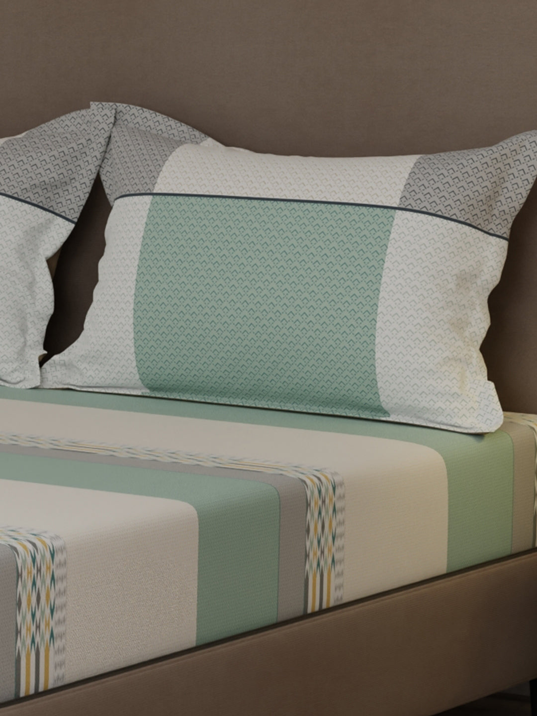 100% Cotton 200 TC, Multicolor Geometric Print, King Bedsheet with 2 Pillow Covers, Valatia Collection