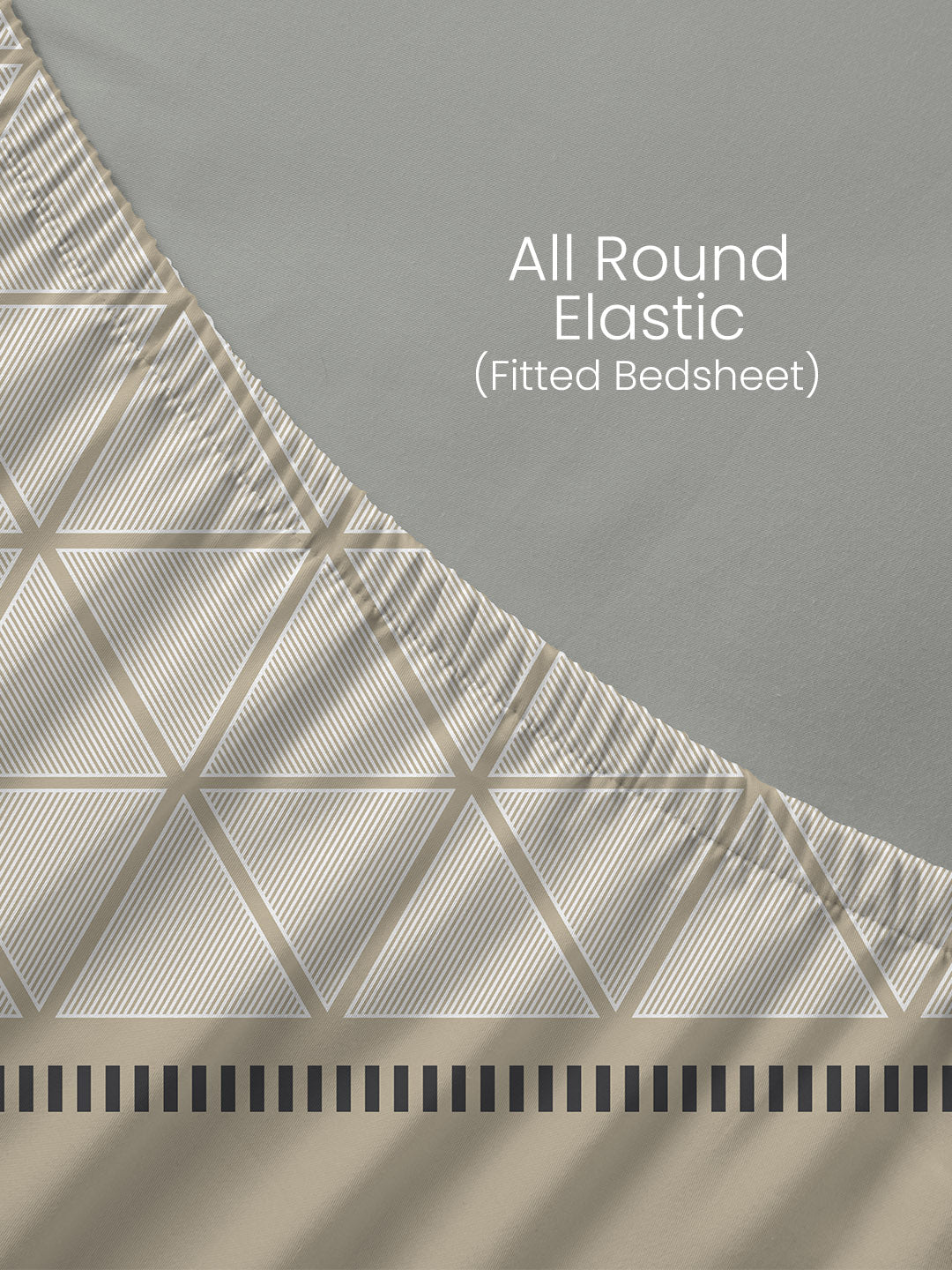 100% Cotton 200 TC, Grey Geometric Print, King Fitted Sheet with 2 Pillow Covers, Valatia Collection