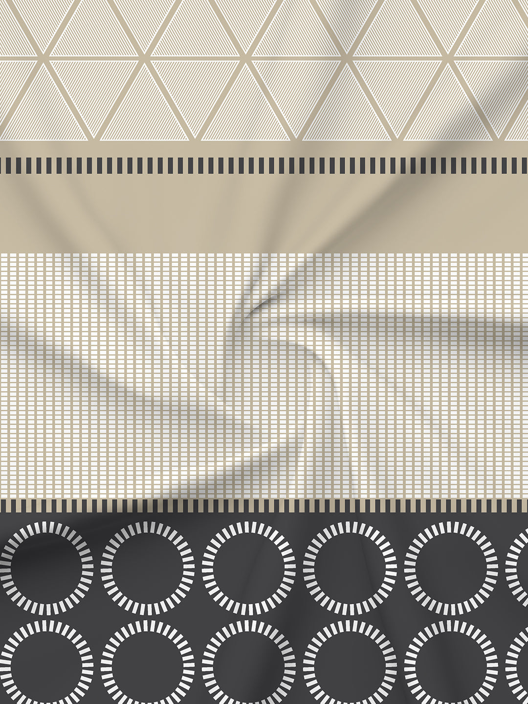 100% Cotton 200 TC, Grey Geometric Print, King Fitted Sheet with 2 Pillow Covers, Valatia Collection