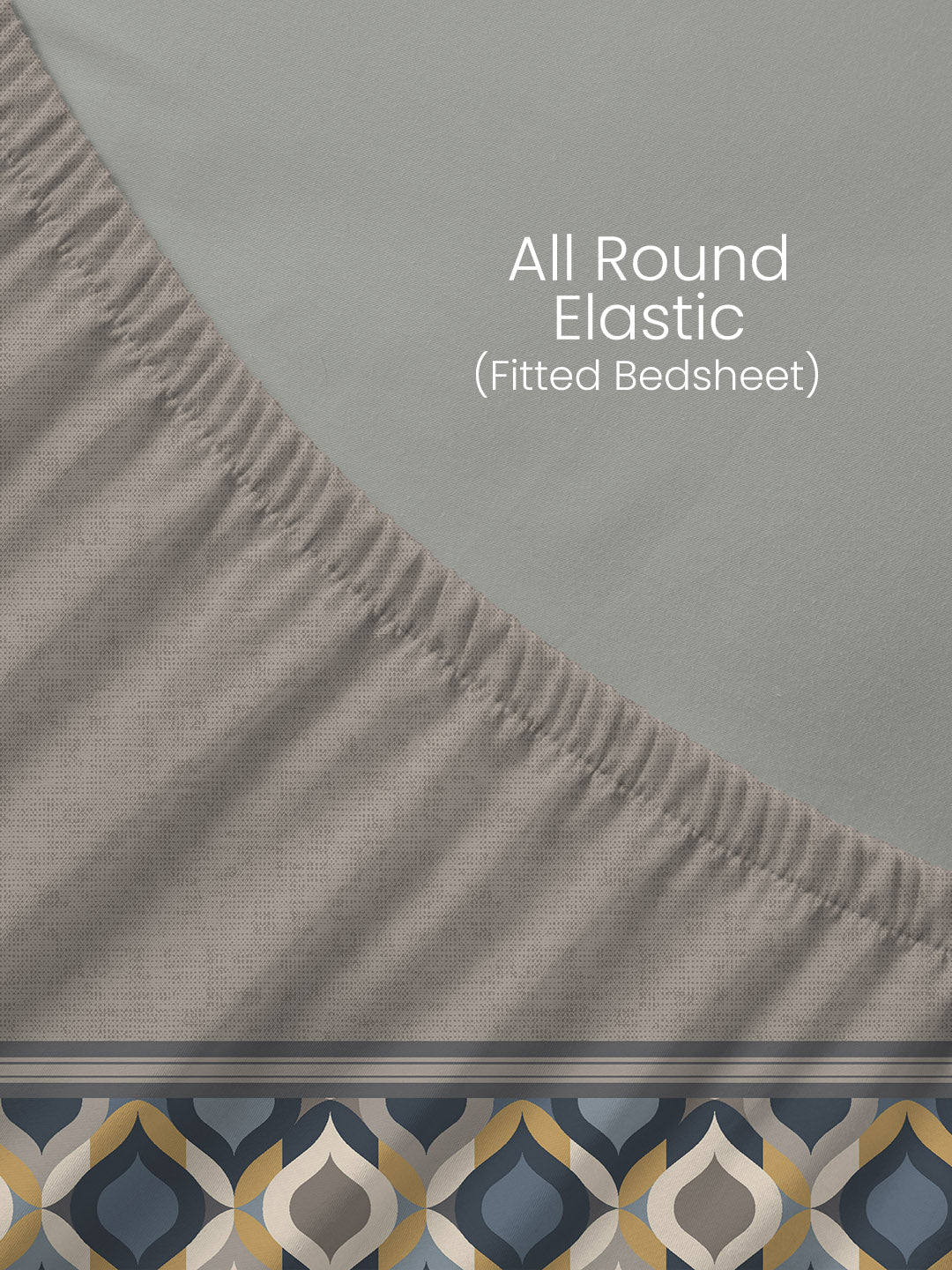 100% Cotton 200 TC, Grey & Blue Geometric Print, King Fitted Sheet with 2 Pillow Covers, Valatia Collection