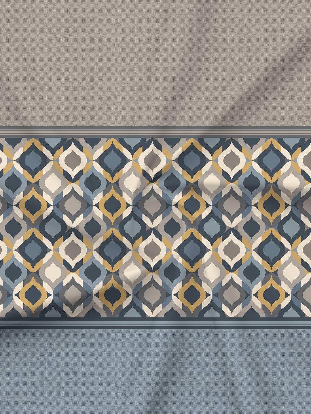 100% Cotton 200 TC, Grey & Blue Geometric Print, King Fitted Sheet with 2 Pillow Covers, Valatia Collection