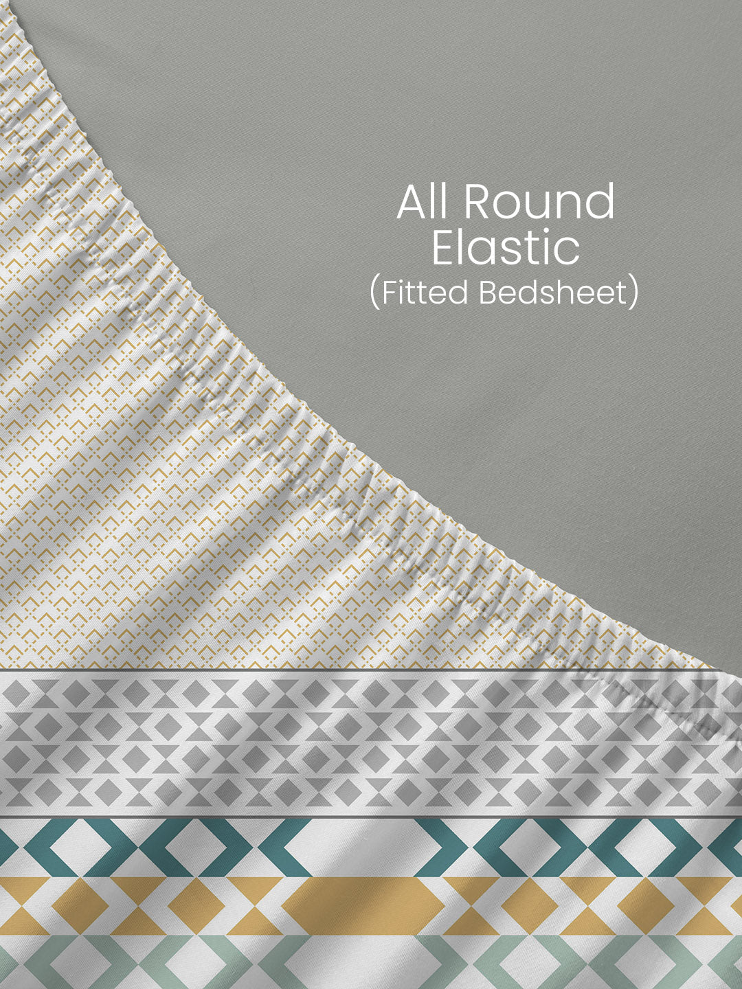 100% Cotton 200 TC, Multicolor Geometric Print, King Fitted Sheet with 2 Pillow Covers, Valatia Collection