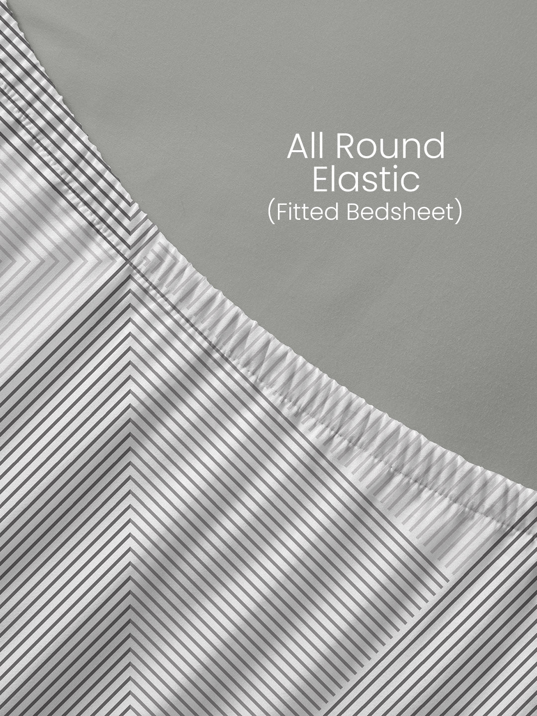 100% Cotton 200 TC, Grey Geometric Print, King Fitted Sheet with 2 Pillow Covers, Valatia Collection