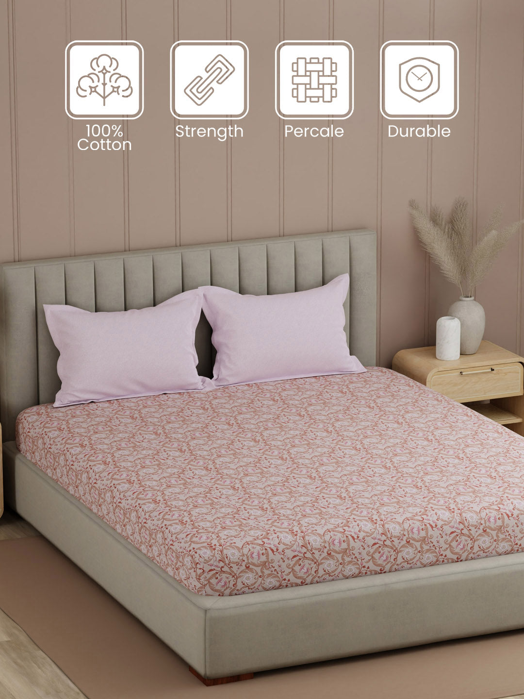 100% Cotton 200 TC, Printed Double Bedsheet Set, Valatia