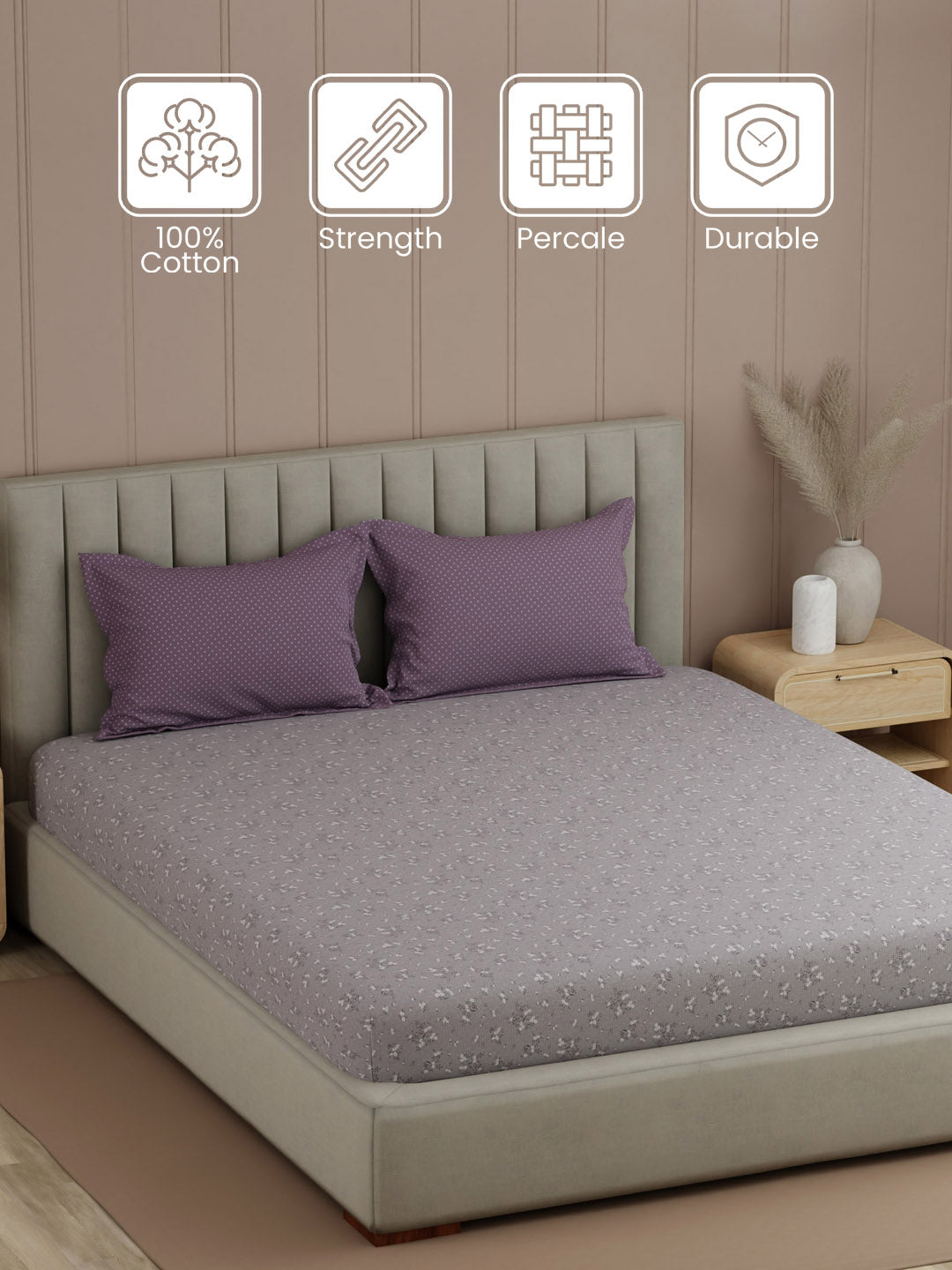 100% Cotton 200 TC, Printed Double Bedsheet Set, Valatia