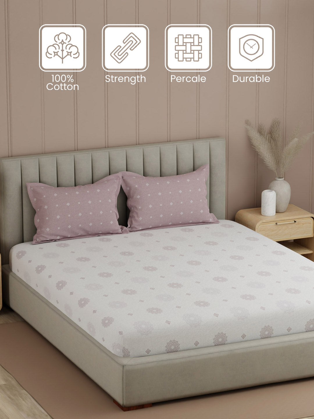 100% Cotton 200 TC, Printed Double Bedsheet Set, Valatia