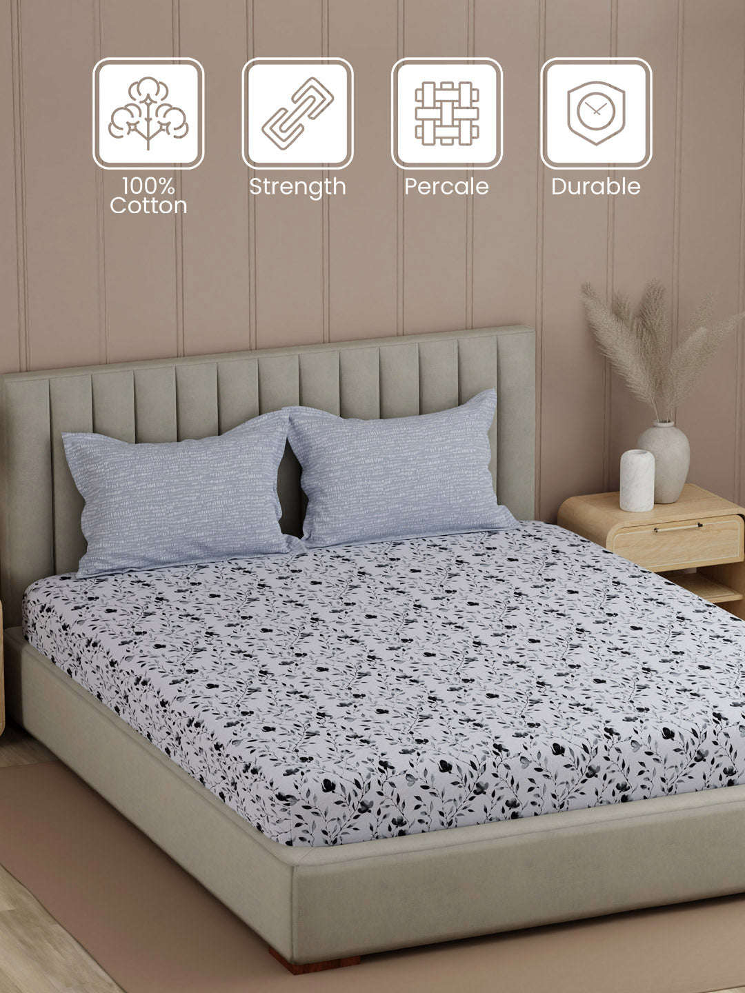 100% Cotton 200 TC, Printed Double Bedsheet Set, Valatia