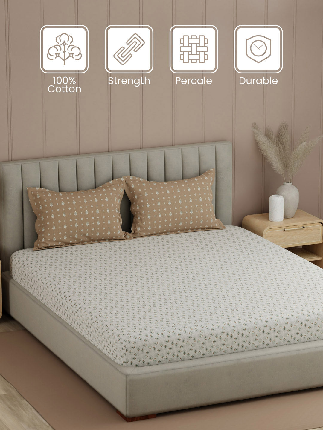 100% Cotton 200 TC, Printed Double Bedsheet Set, Valatia