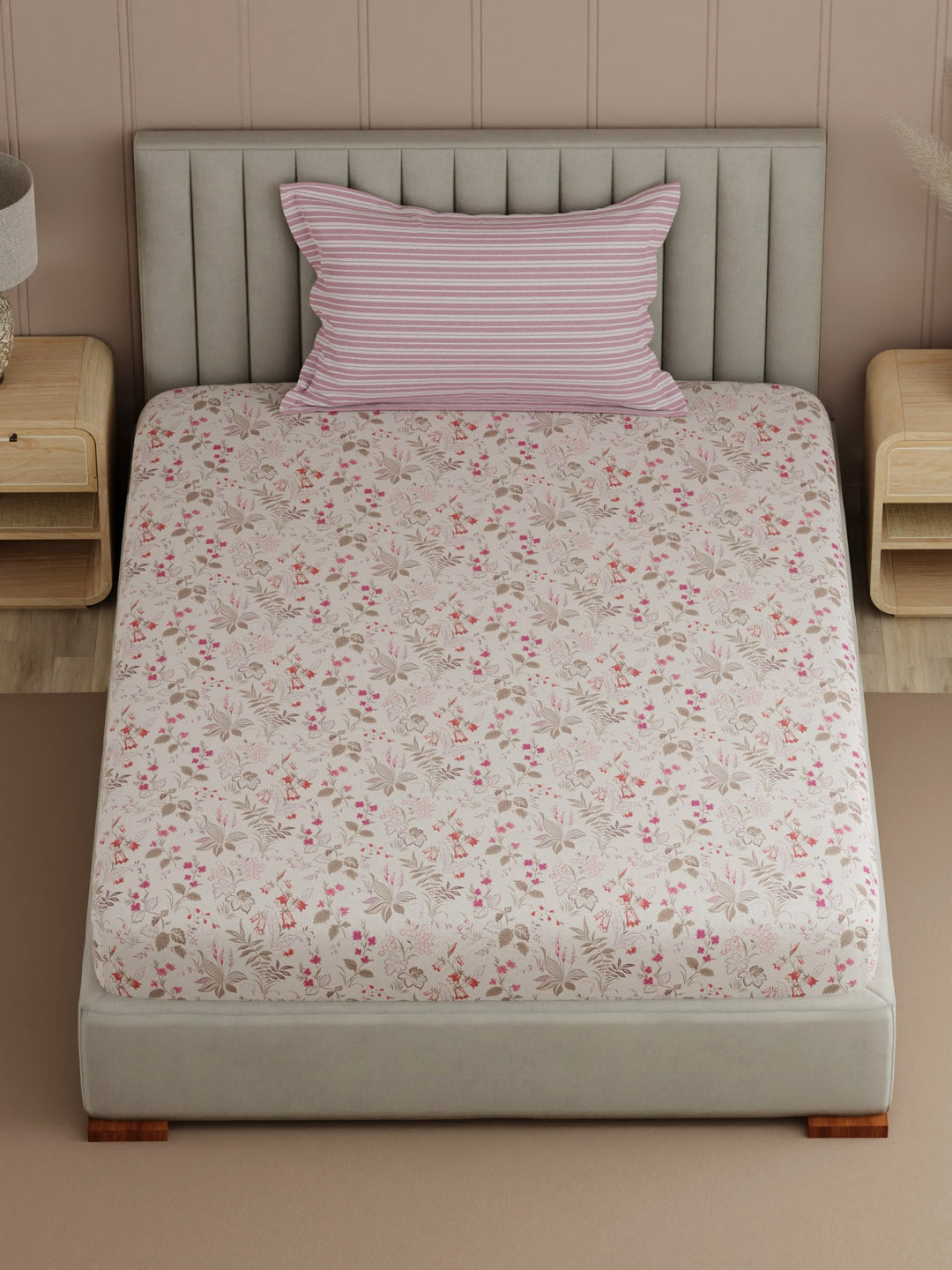 100% Cotton, 200 TC Printed Single Bedsheet Set, Valatia