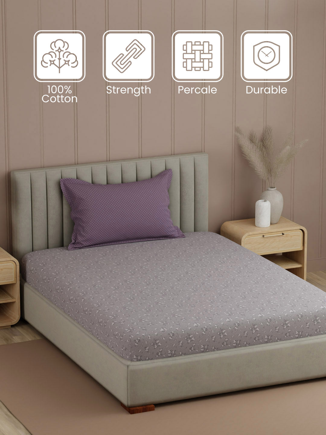 100% Cotton, 200 TC Printed Single Bedsheet Set, Valatia