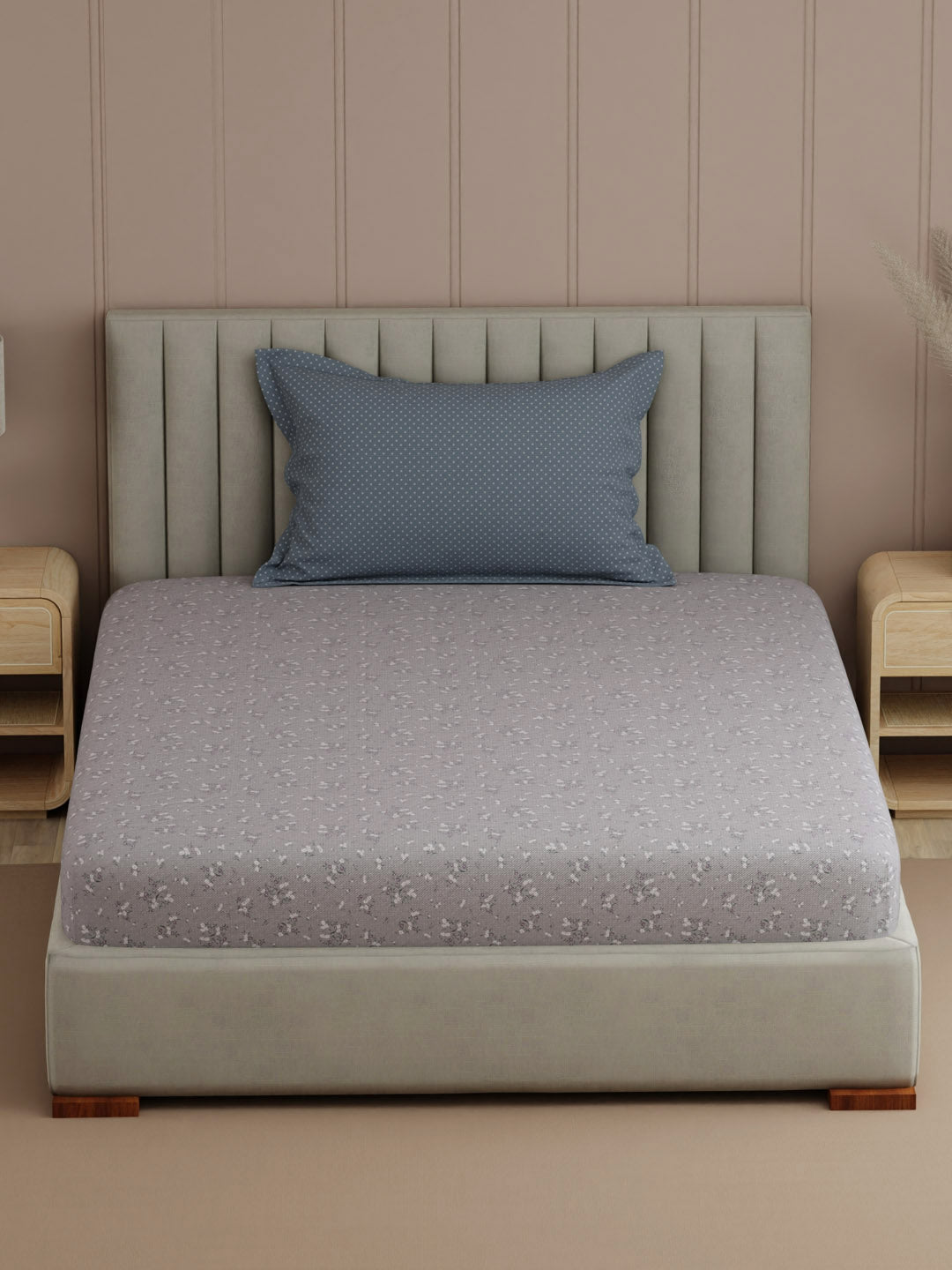 100% Cotton, 200 TC Printed Single Bedsheet Set, Valatia